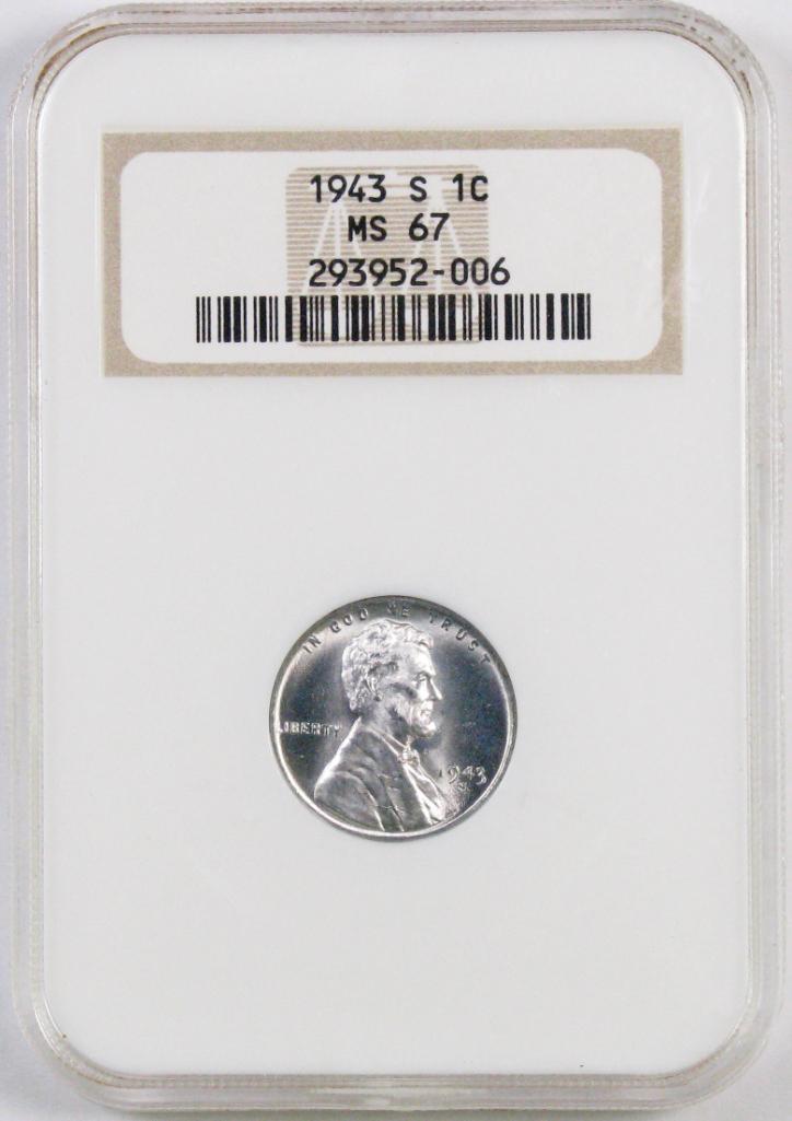1943 S Lincoln Wheat Steel Cent (NGC) MS67.