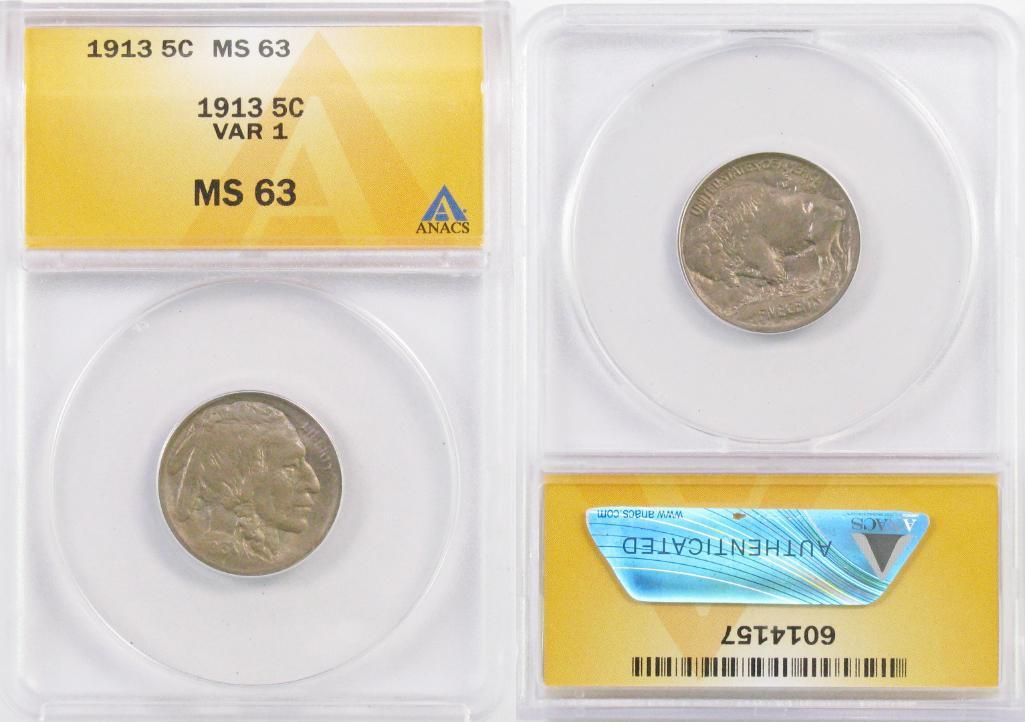 1913 P Ty.1 Buffalo Nickel (ANACS) MS63.