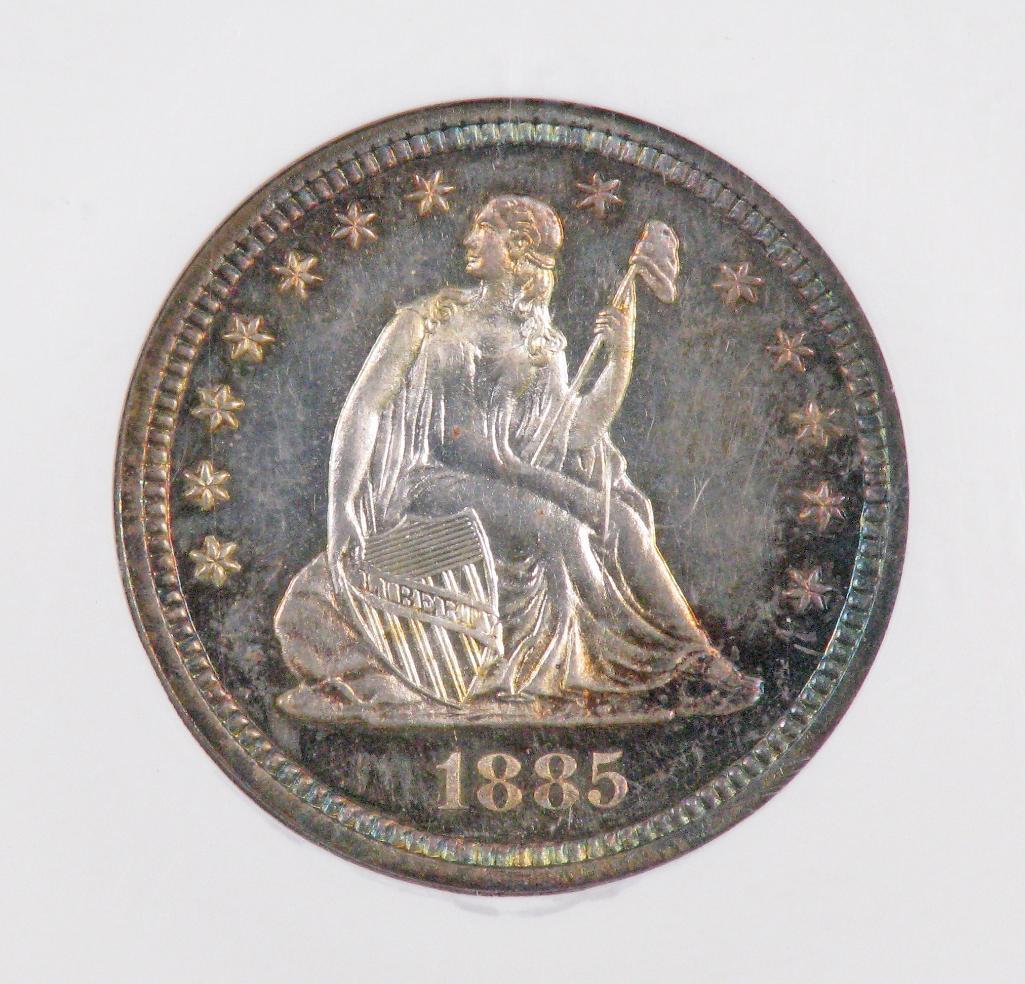 1885 Seated Liberty Silver Quarter (NGC) PF65 Cameo.