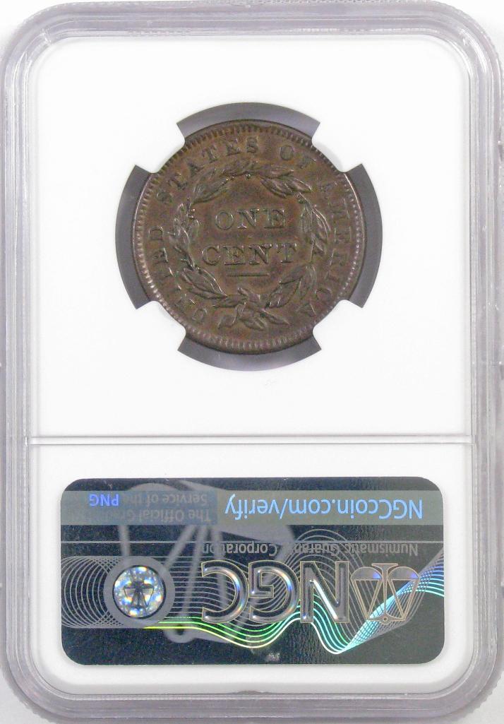 1838 Coronet Head Large Cent (NGC) AU53BN.