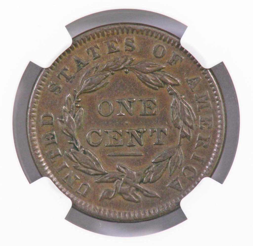 1838 Coronet Head Large Cent (NGC) AU53BN.