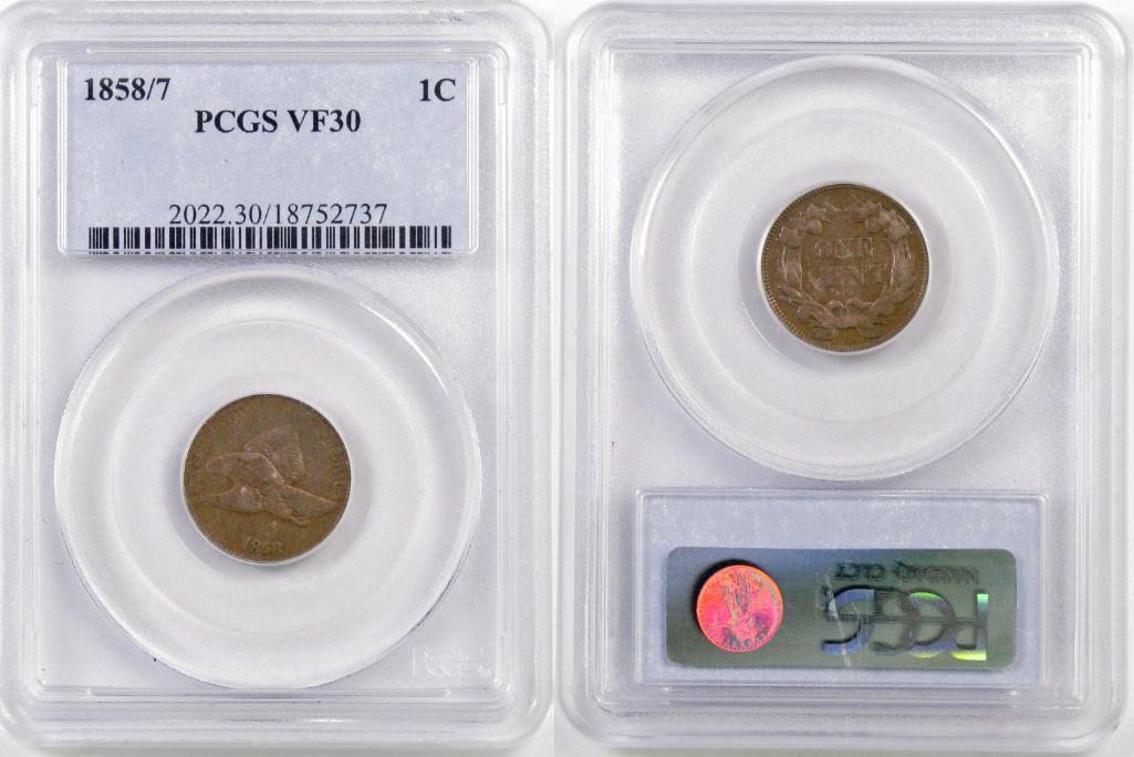 1858/7 Flying Eagle Cent (PCGS) VF30.