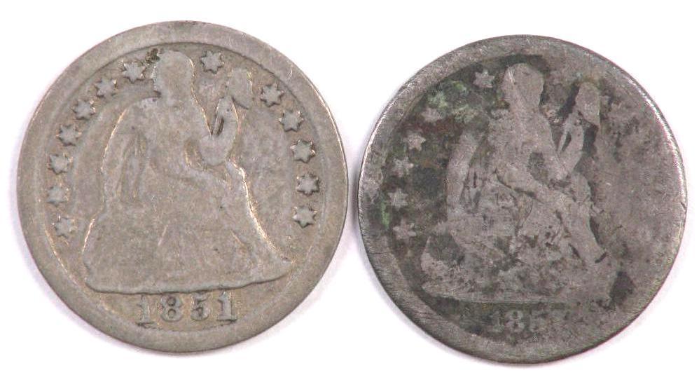 Group of (2) Seated Liberty Silver Dime.