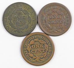 Group of (3) Coronet & Braided Hair Large Cents.