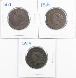 Group of (3) Coronet Large Cents.