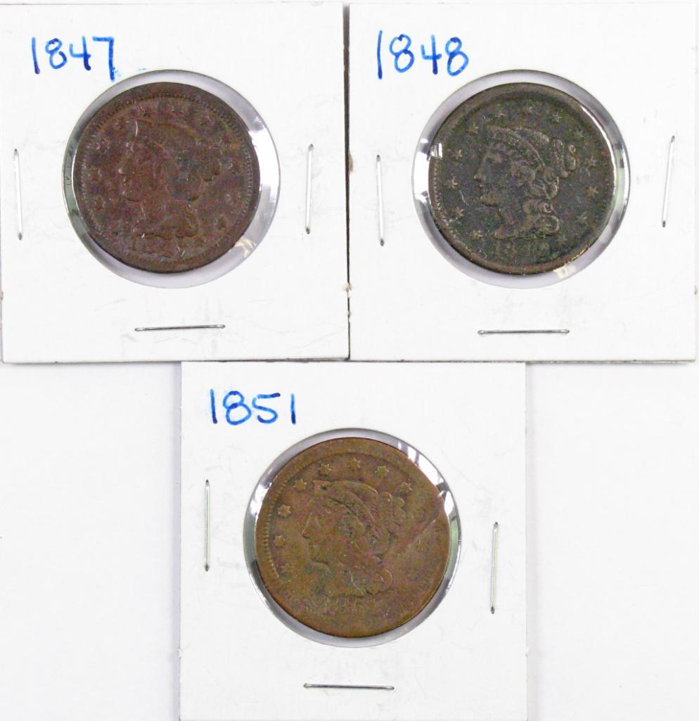 Group of (3) Braided Hair Large Cents.