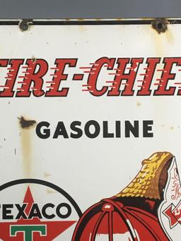 Vintage Texaco Fire-Chief Gasoline Porcelain Pump Plate