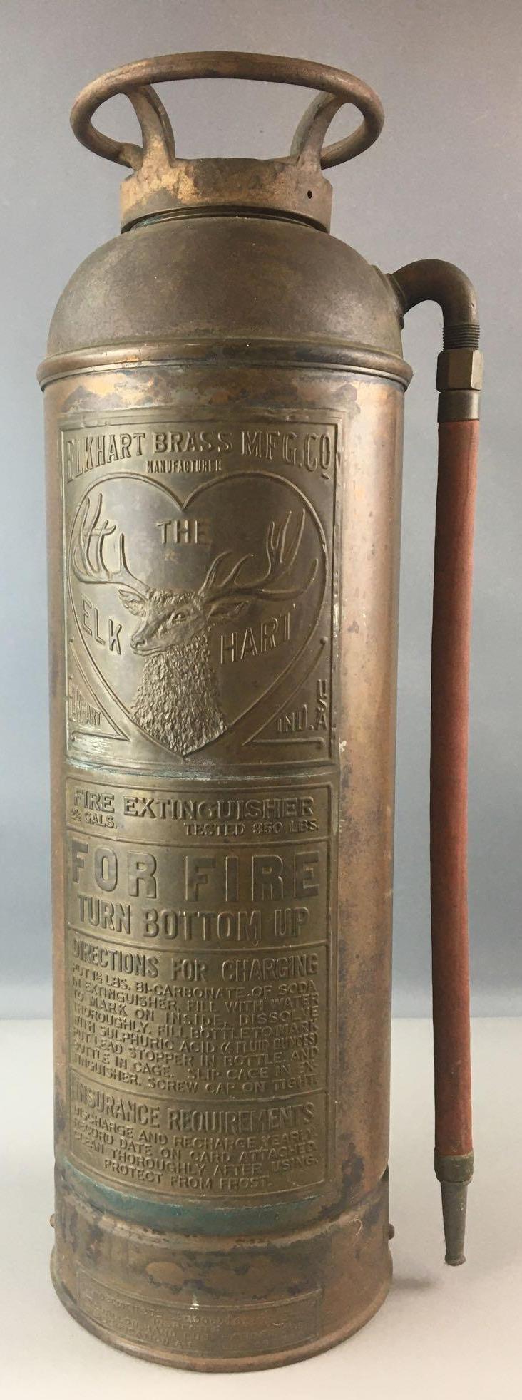 Antique Elk Hart Brass Fire Extinguisher