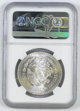 1985 Mexico One Onza .999 Fine Silver (NGC) MS66.