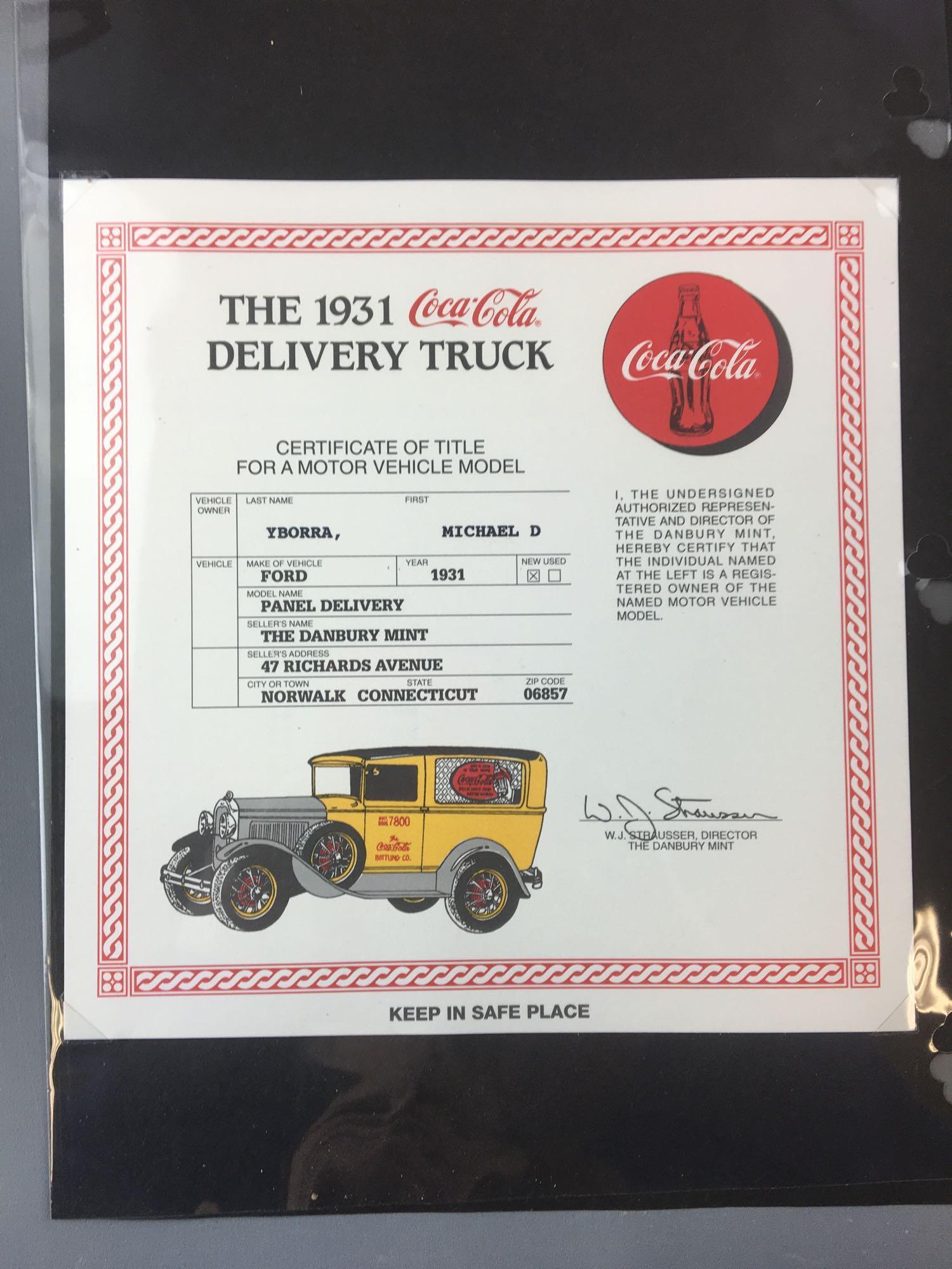 Danbury Mint 1931 Coca-Cola Die-cast Panel Delivery Truck