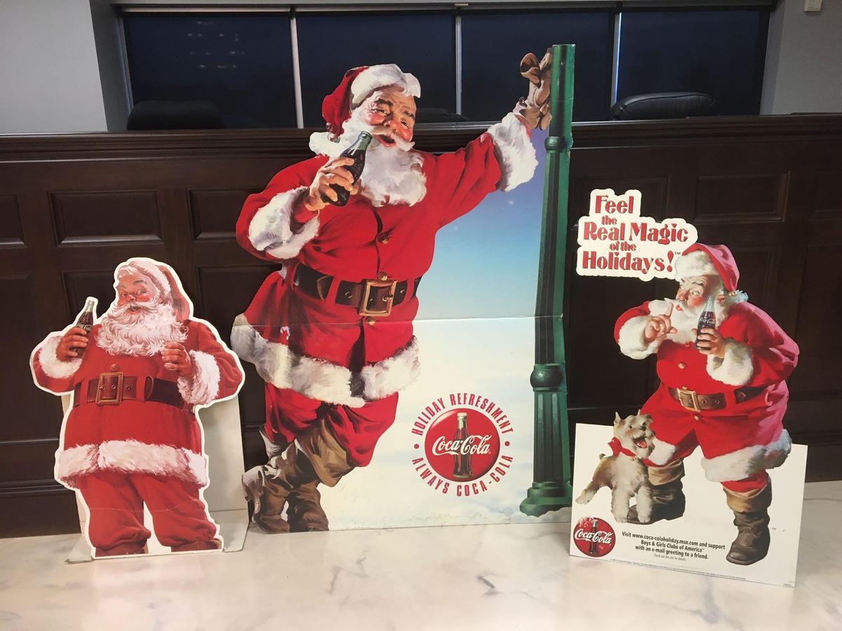 Group of 3 Vintage Coca-Cola Cardboard Christmas Advertising Signs