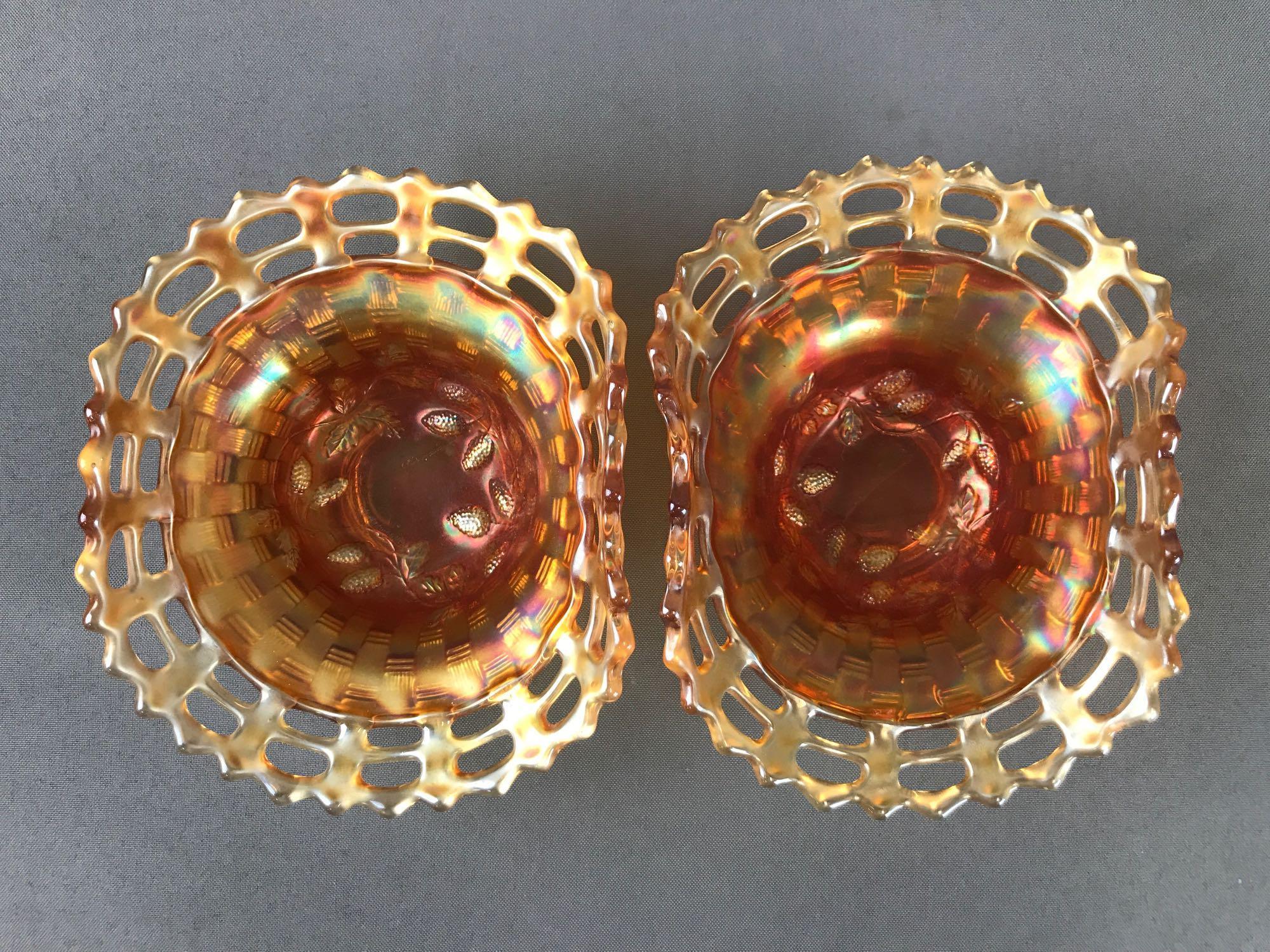 Group of 3 Antique Marigold Fenton Carnival Glass bowls