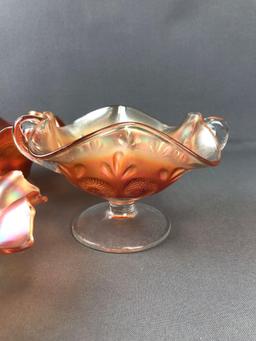 Group of 4 Antique Marigold Carnival Glass Ruffled Edge bowls