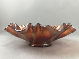 Antique Fenton Amethyst Ruffled Edge Carnival Glass Bowl-Ribbon Tie