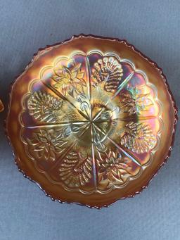 Group of 3 Antique Marigold Carnival Glass bowls