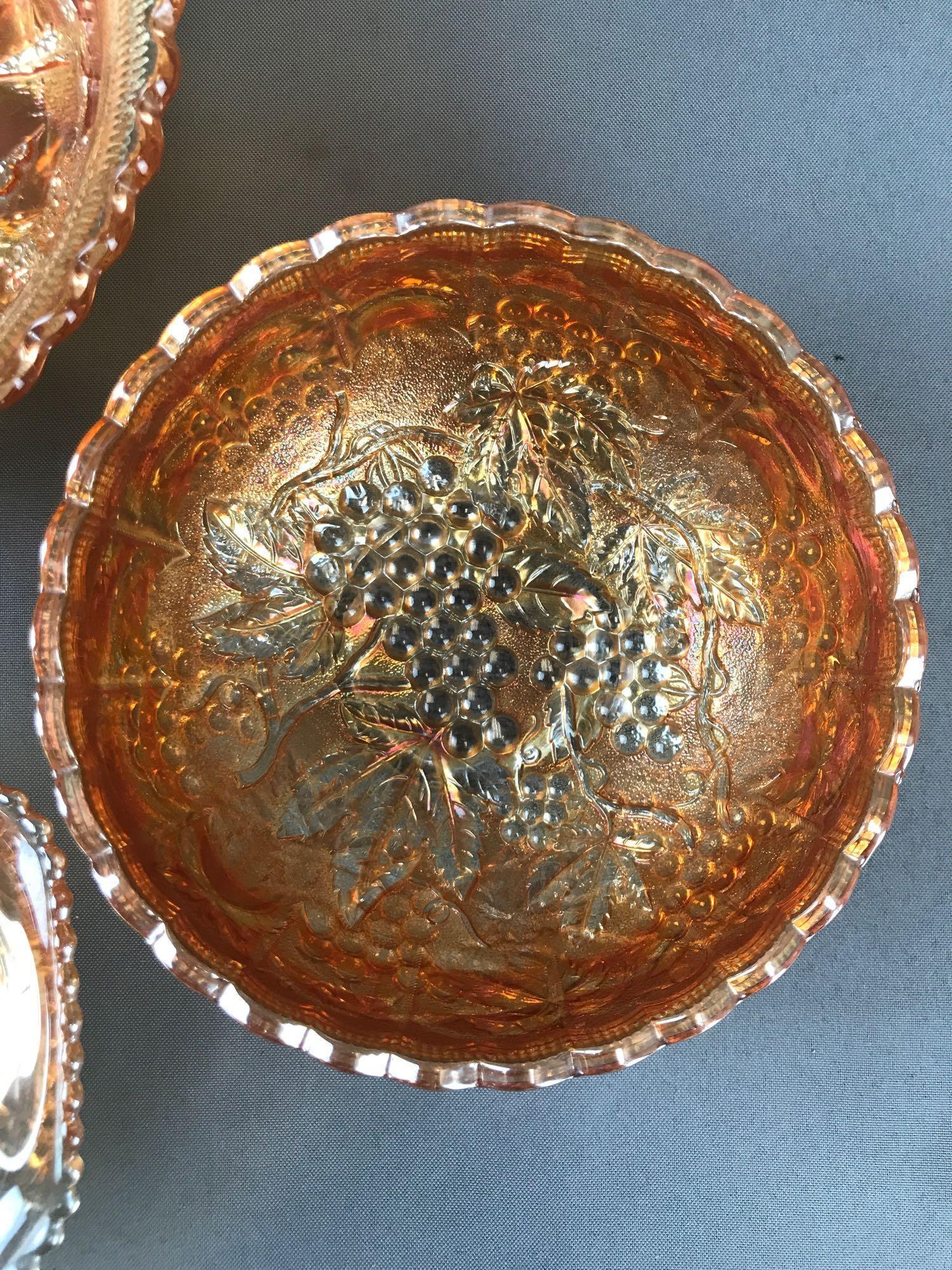 Group of 4 Antique Marigold Carnival Glass bowls