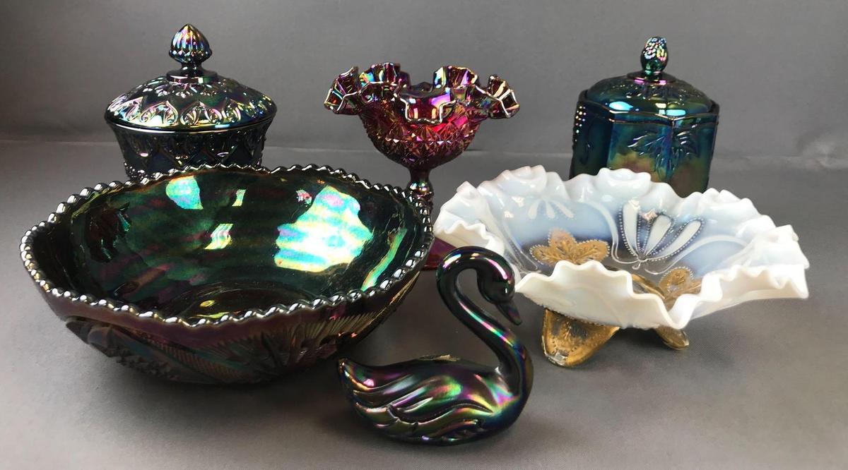 Group of 6 Antique Carnival Glass pieces