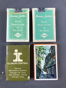 Group of 4 Vintage Illinois Central railway playing cards