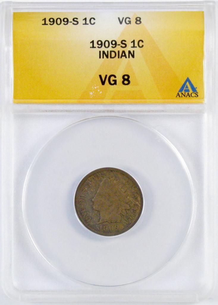 1909 S Indian Head Cent (ANACS) VG8.