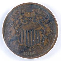 1864 LM Two Cent Piece (ANACS) F15.