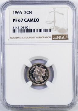1866 Three Cent Piece Nickel (NGC) PF67 Cameo.
