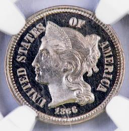 1866 Three Cent Piece Nickel (NGC) PF67 Cameo.