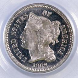 1869 Three Cent Piece Nickel (PCGS) PF65 DCAM CAC.