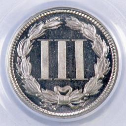 1869 Three Cent Piece Nickel (PCGS) PF65 DCAM CAC.
