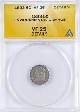 1833 Capped Bust Silver Half Dime (ANACS) VF25 Details.