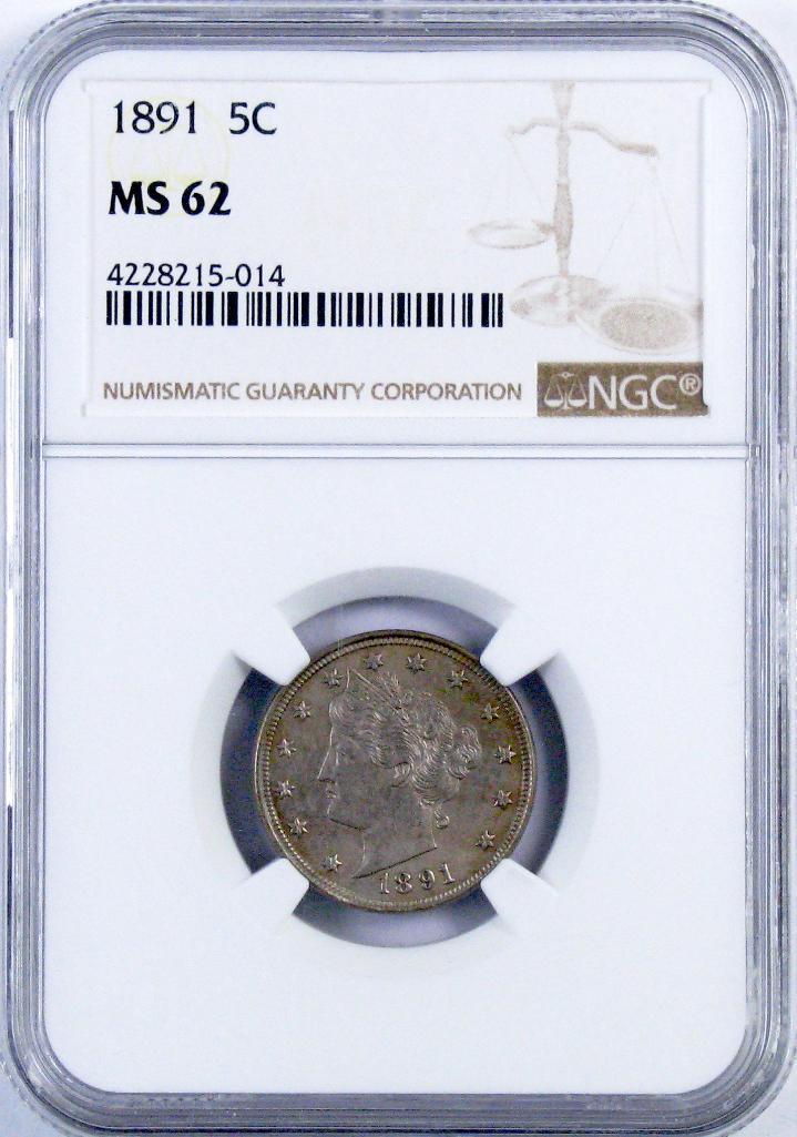 1891 Liberty Head Nickel (NGC) MS62.