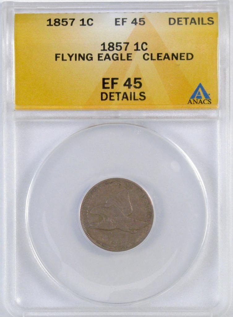 1857 Flying Eagle Cent (ANACS) EF45 Details.