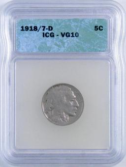 1918/7 D Buffalo Nickel (ICG) VG10.
