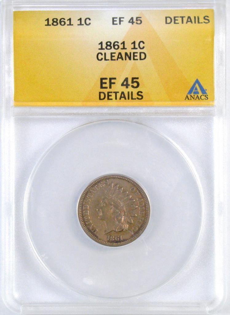 1861 CN Indian Head Cents (ANACS) EF45 Details.