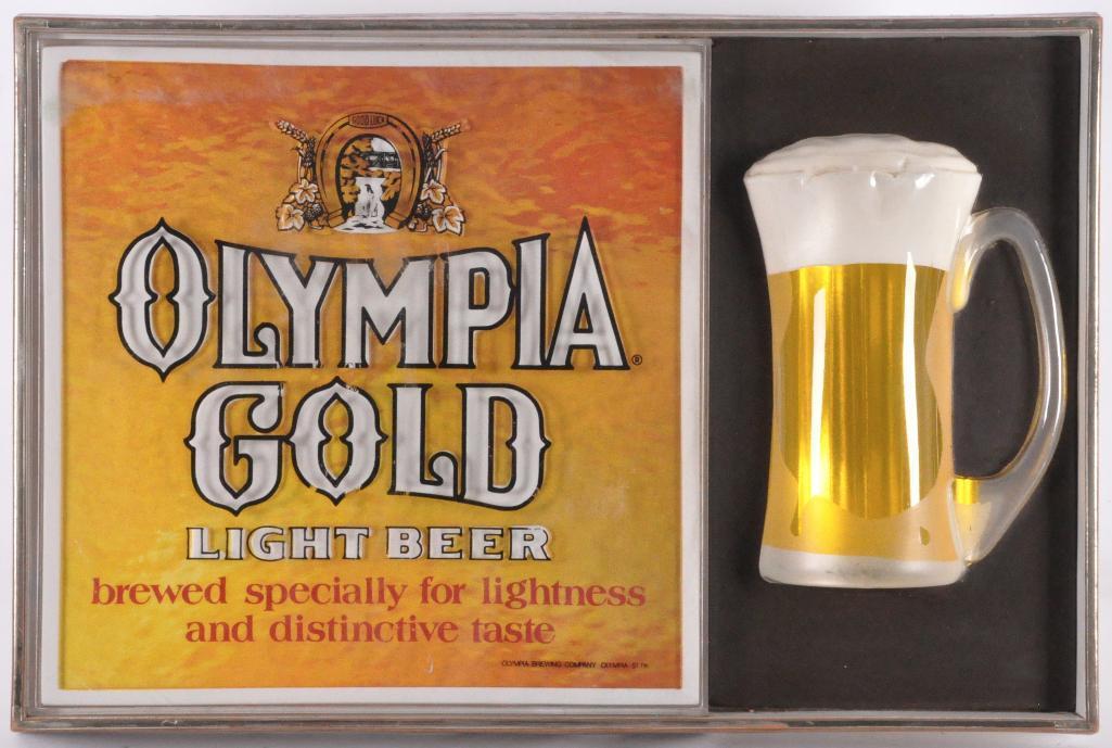 Vintage Olympia Gold Light Beer Light Up Advertising Bubbler Motion Beer Sign