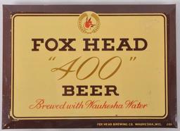 Vintage Fox "400" Beer Tin on Cardboard Advertising Beer Sign