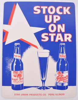 Vintage Star Model Pilsner Advertising Cardboard Countertop Beer Sign
