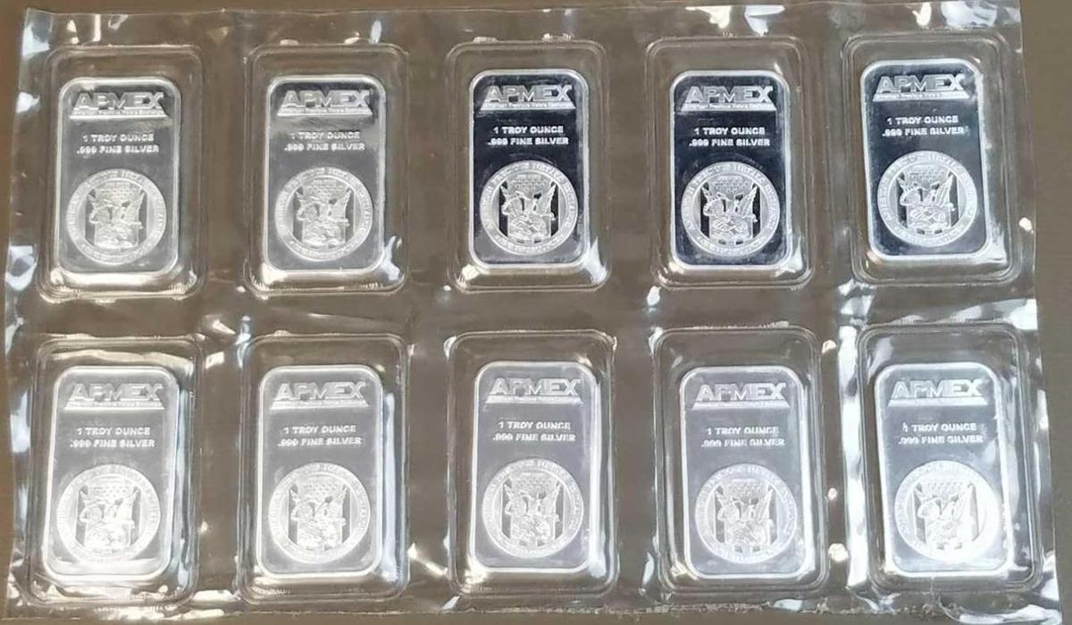 Group of (10) APMEX 1oz. .999 Fine Silver Ingot / Bars.