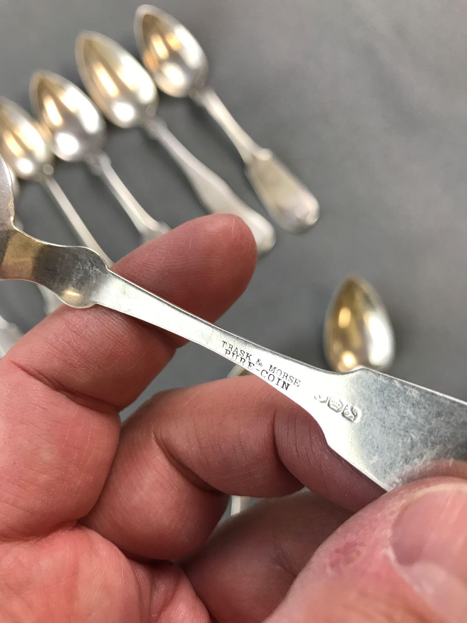 Group of 25 antique sterling or coin silver fiddleback spoons