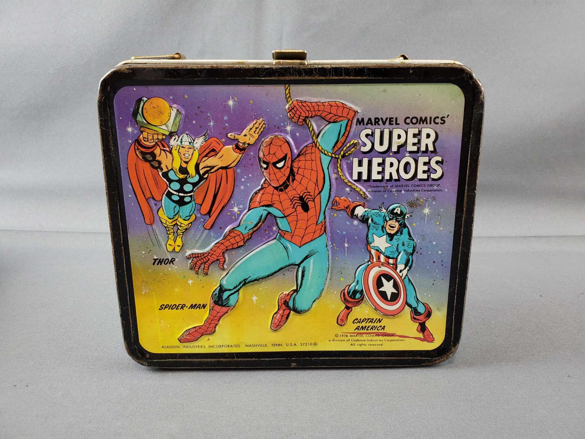 Vintage Marvel Comics Super Heroes Metal Lunch Box and Thermos