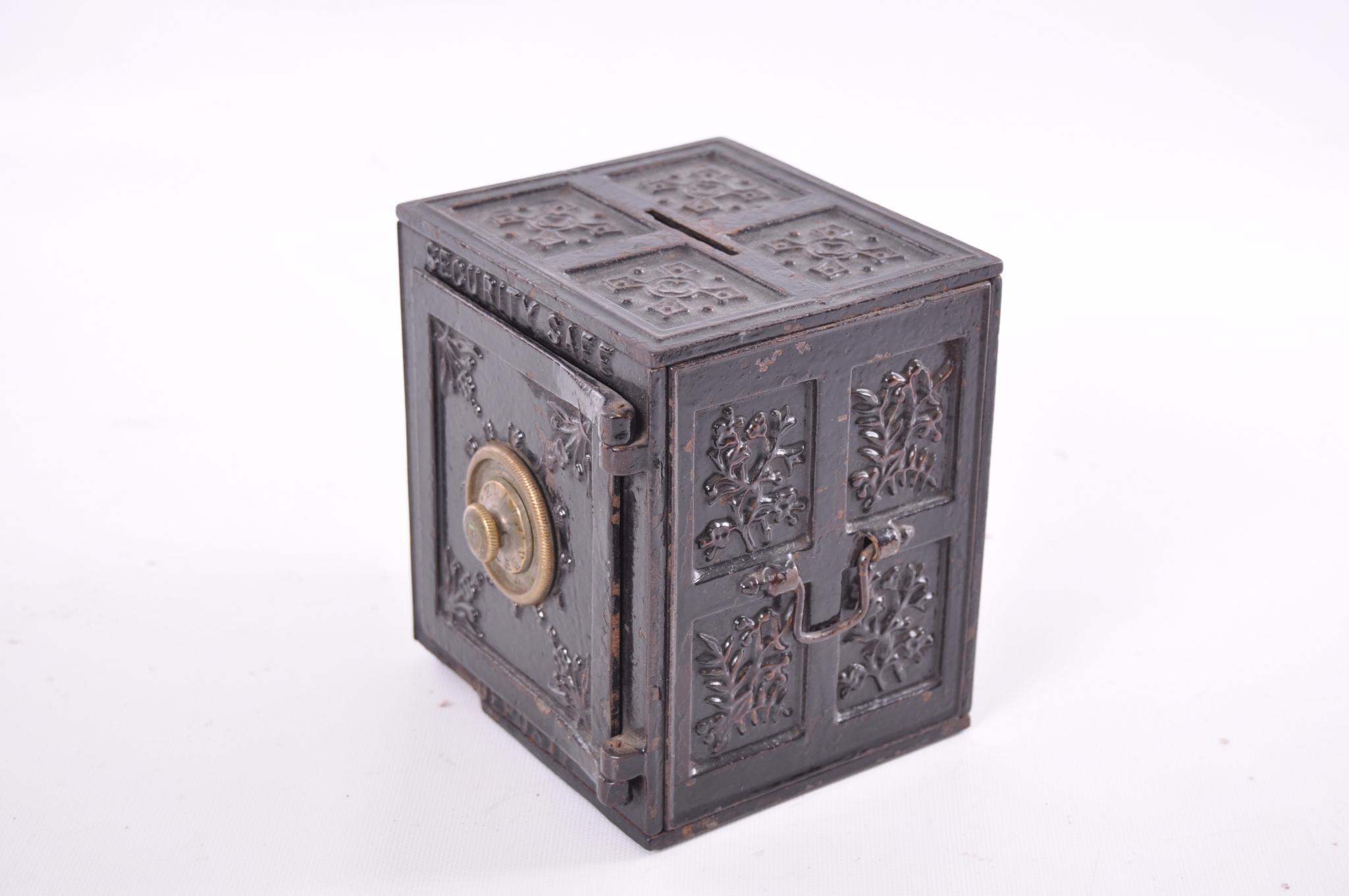 Antique Security Safe Deposit Cast Iron Coin Bank