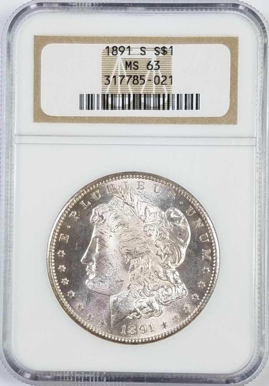 1891 S Morgan Silver Dollar (NGC) MS63.