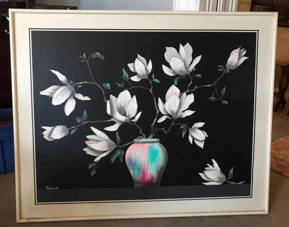 Large framed floral painting by "Franco"