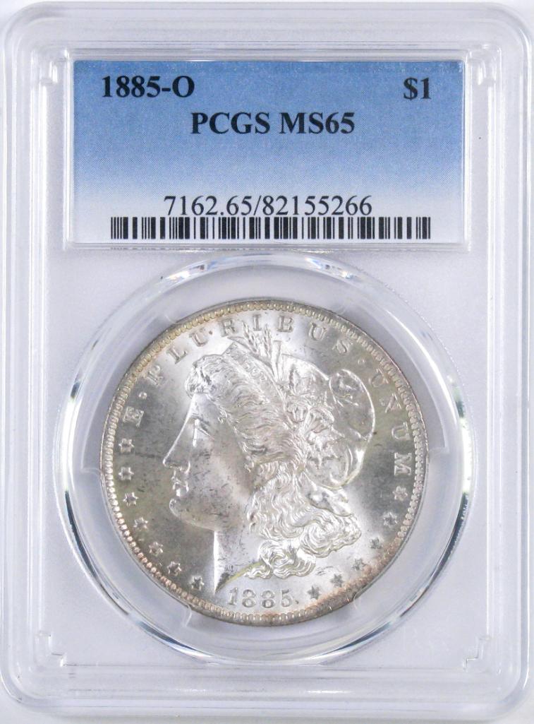 1885 O Morgan Silver Dollars (PCGS) MS65.