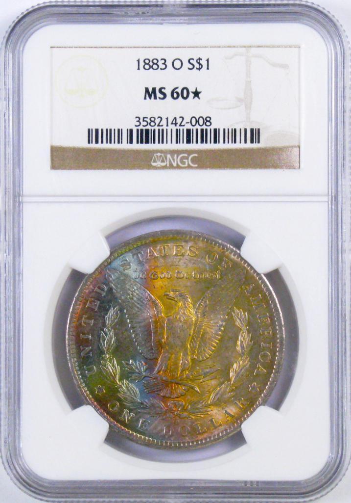 1883 O Morgan Silver Dollar (NGC) MS60*.