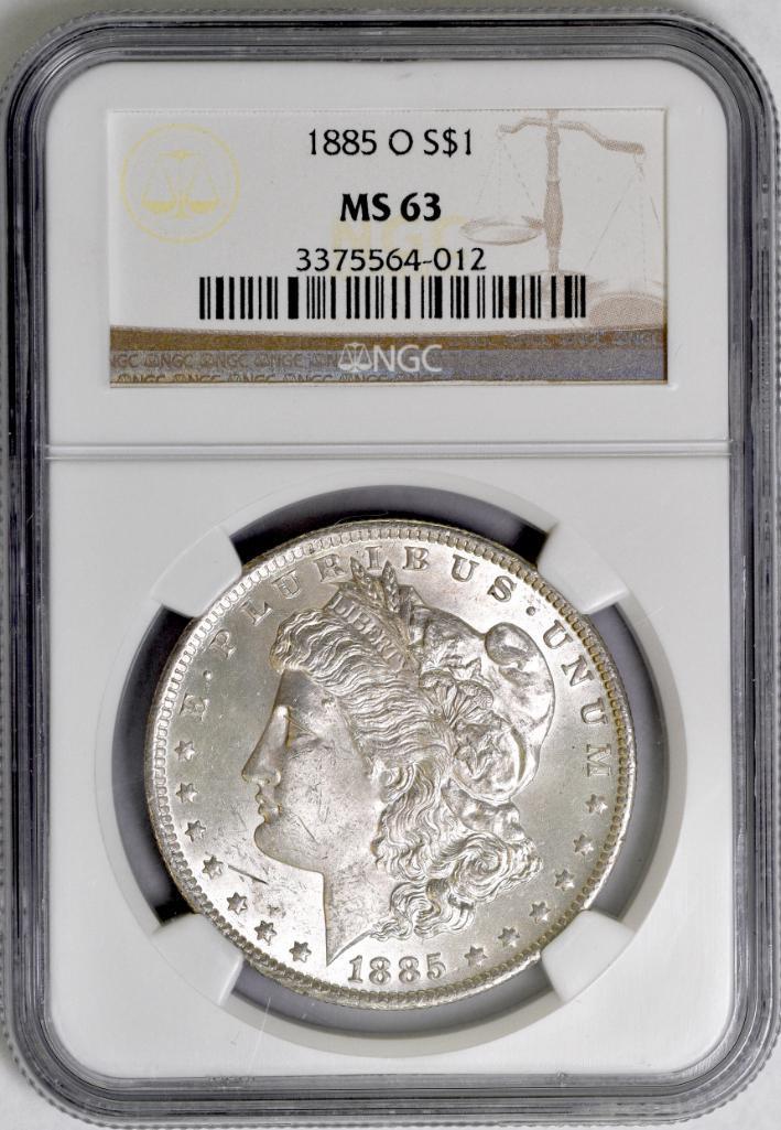 1885 O Morgan Silver Dollar (NGC) MS63.