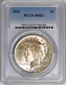 1922 P Peace Silver Dollar (PCGS) MS63.