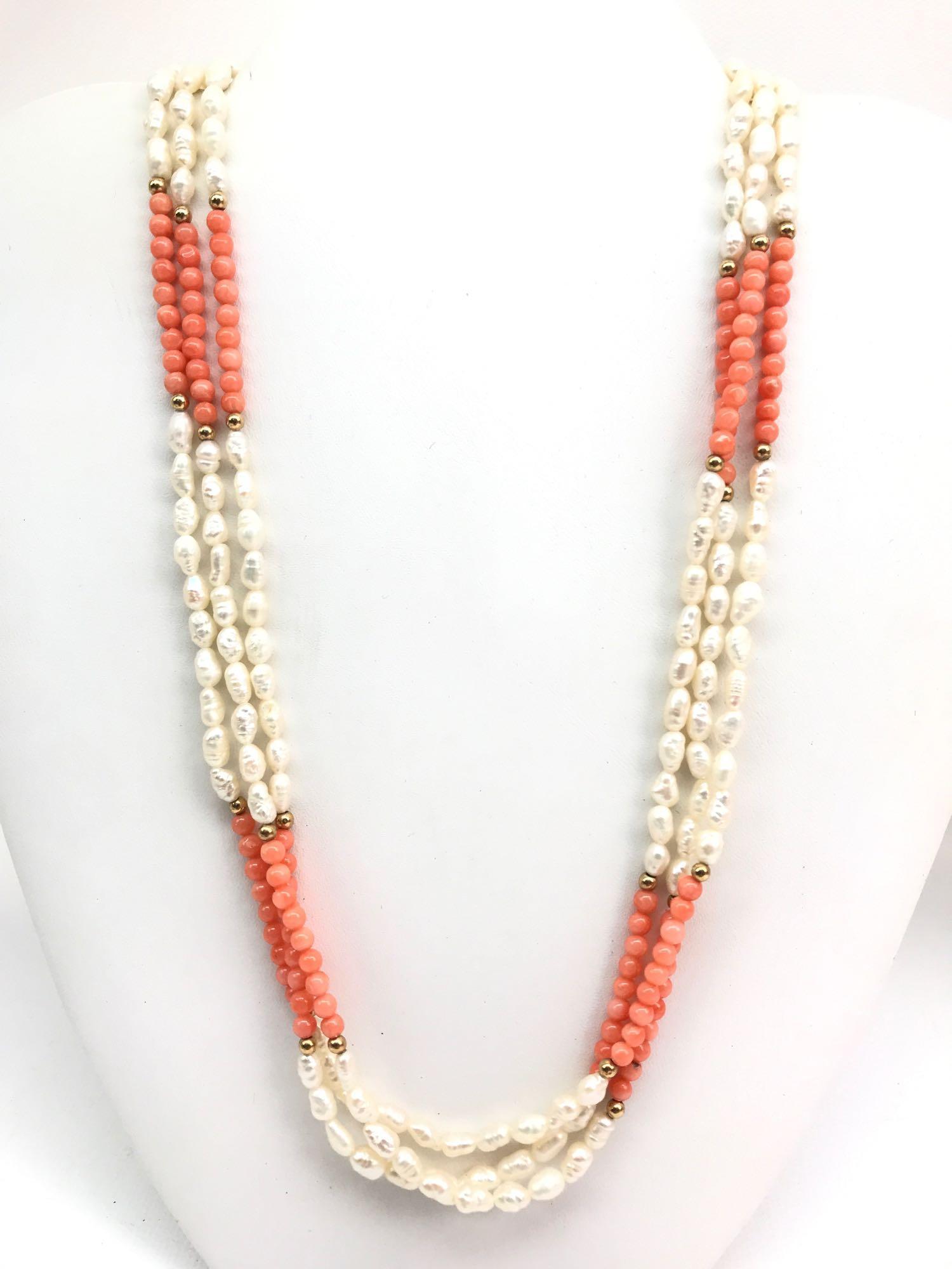 Lot of 6: Shades of Coral, Turquoise and Gold Costume Necklaces