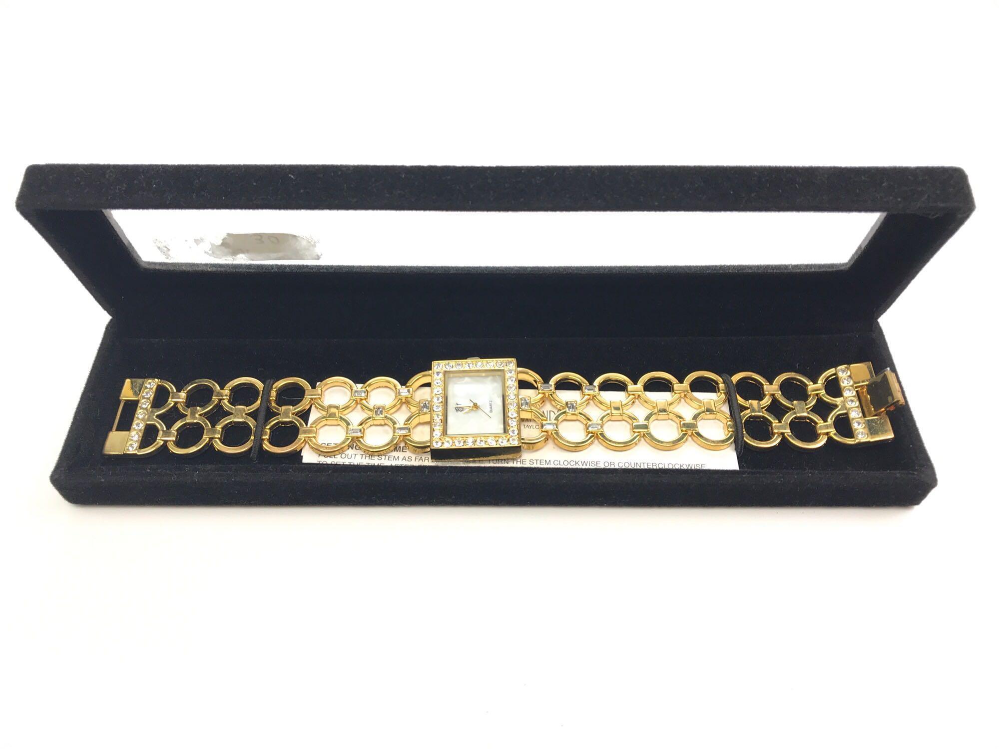 "White Diamonds" Quartz Watch + Gold Costume Bracelet Collection