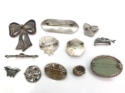 Lot of 12: Sterling Silver Figural Brooches - Wedgwood, Siam + others