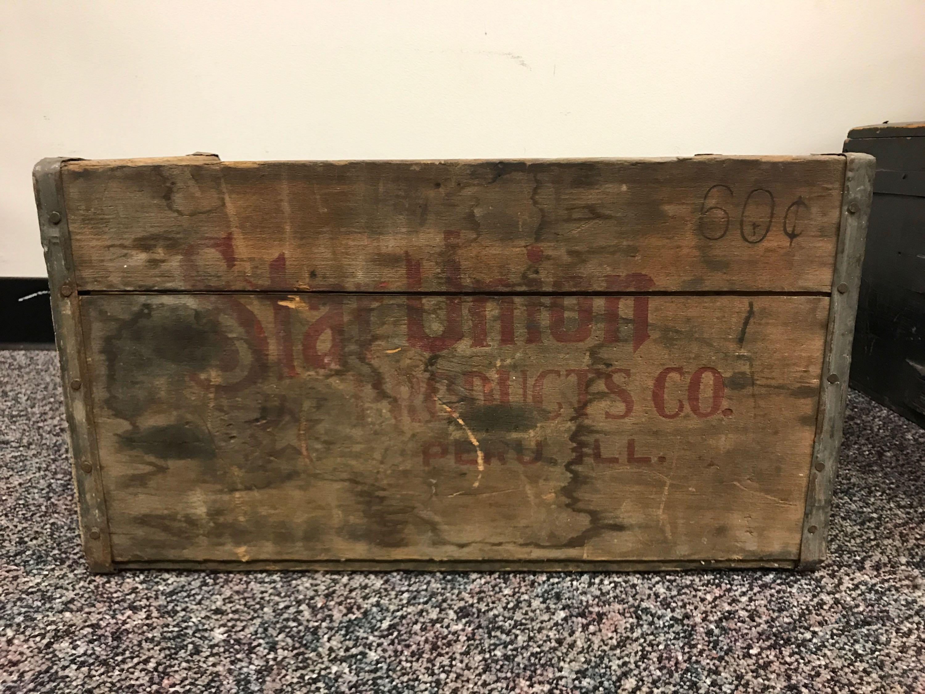 Group of 5 Antique Wooden Crates Trunk Chair Trunk